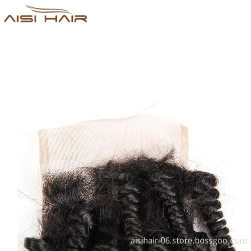 Aisi Hair Brazilian Natural Color Human Hair 4*4 Lace Closure  Funmi Hair Extensions